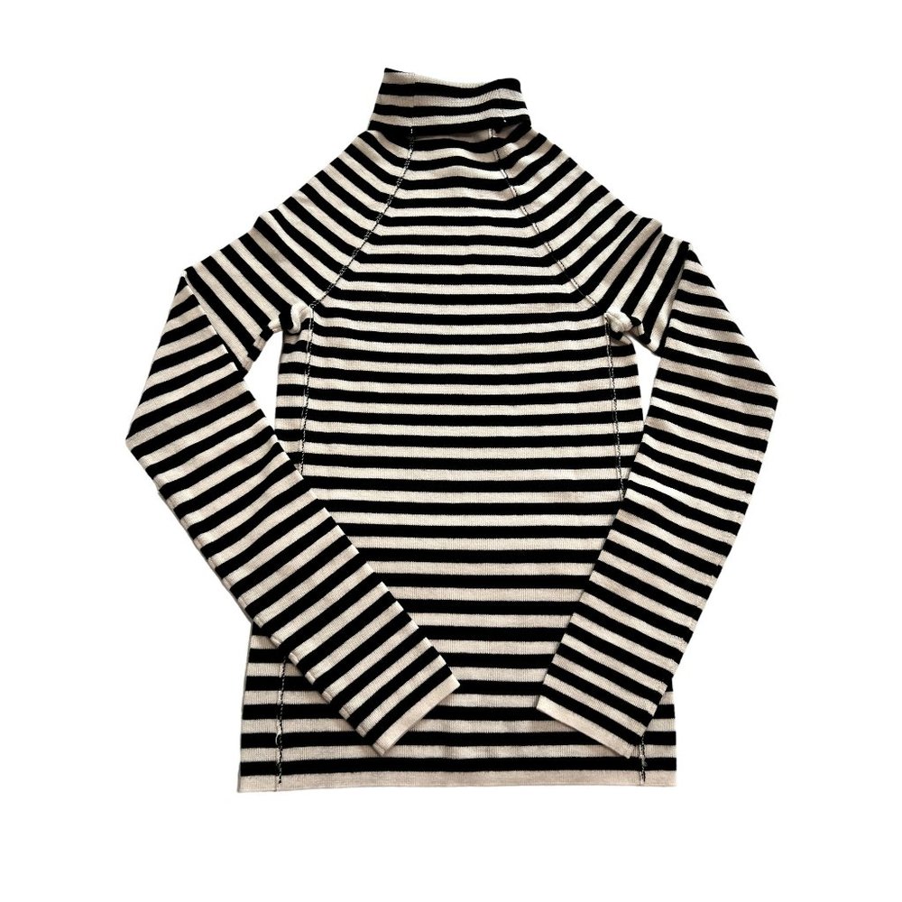 HOUSE OF DAGMAR Merino Turtleneck in Stripe Black Chalk